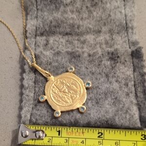 Gold Pendant Necklace with Blue Accents